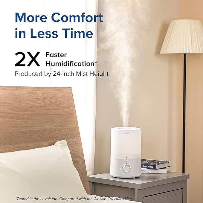 LEVOIT Humidifiers for Bedroom with Night Light(3L Water Tank)Cool Mist Top Fill Essential Oil Diffuser for Baby Nursery and Plants, 360° Nozzle, Quiet, Rapid Humidification for Home Large Room, White