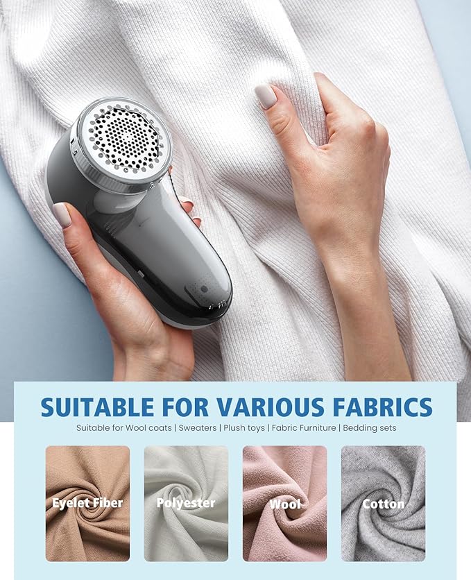 POPCHOSE Fabric Shaver, Sweater Shavers to Remove Pilling, Lint Shaver with 6-Leaf Blades, Electric Lint Remover for Clothes, Couch, Furniture, Fuzz, Lint Ball, Pillings, USB Rechargeable