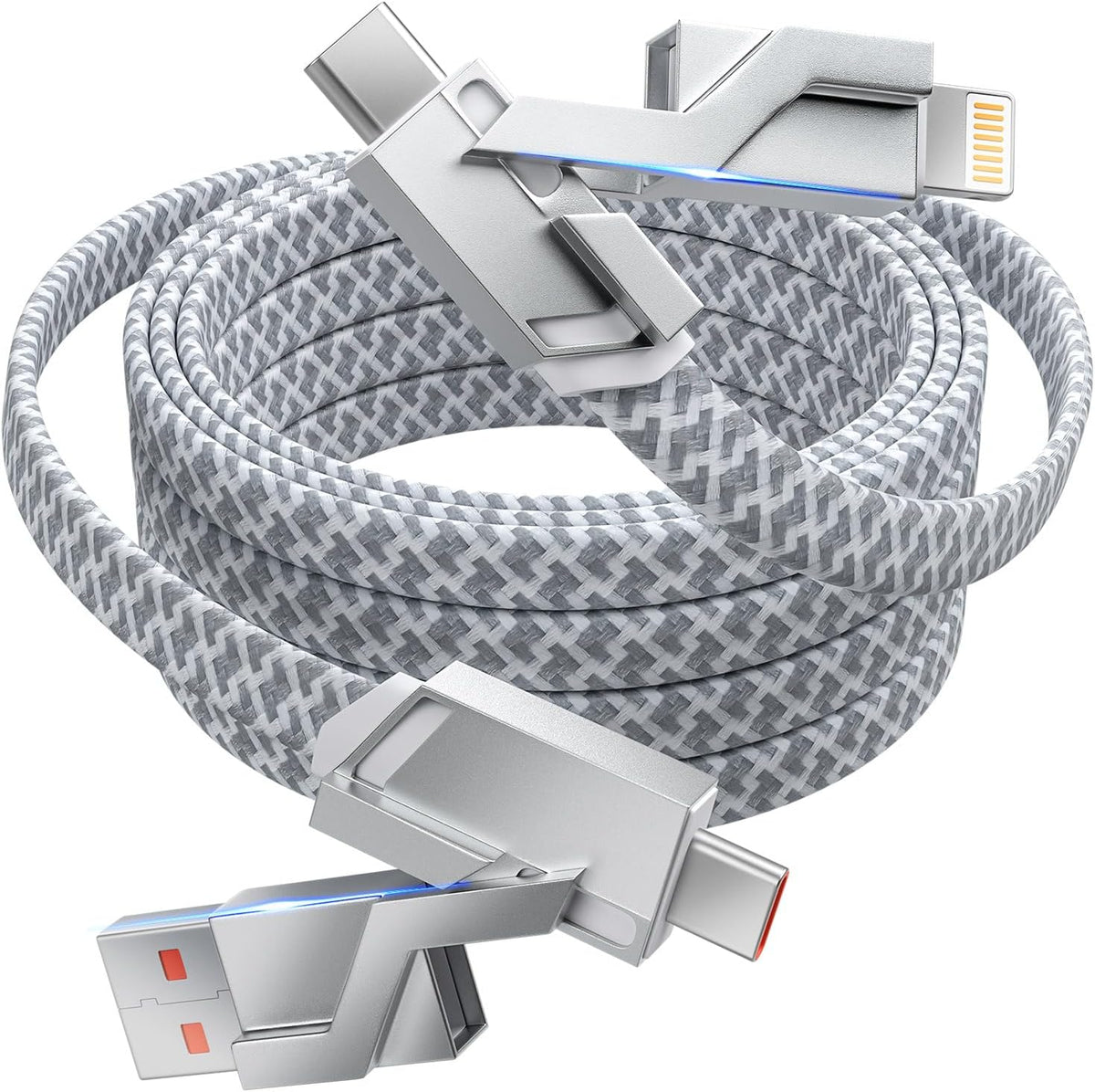 4 in 1 Charging Cable 5FT -MAX 66W Fast Charging Multi Charging Cable for All Devices, USB A/C to C/Lightning Cable Multiple iPhone Charger Cord for iPhone 16/15/14/13/iPad/Android/Tablets and More