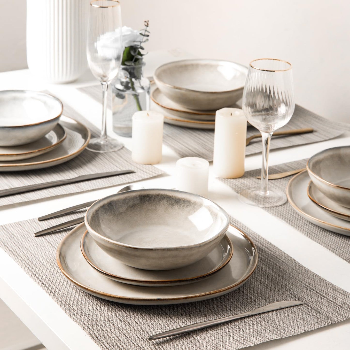 AmorArc Ceramic Dinnerware Sets,Handmade Reactive Glaze Stoneware Plates and Bowls Sets,Highly Scratch Resistant | Dishwasher & Microwave Safe Dishes Set,Service for 8 (24pc)
