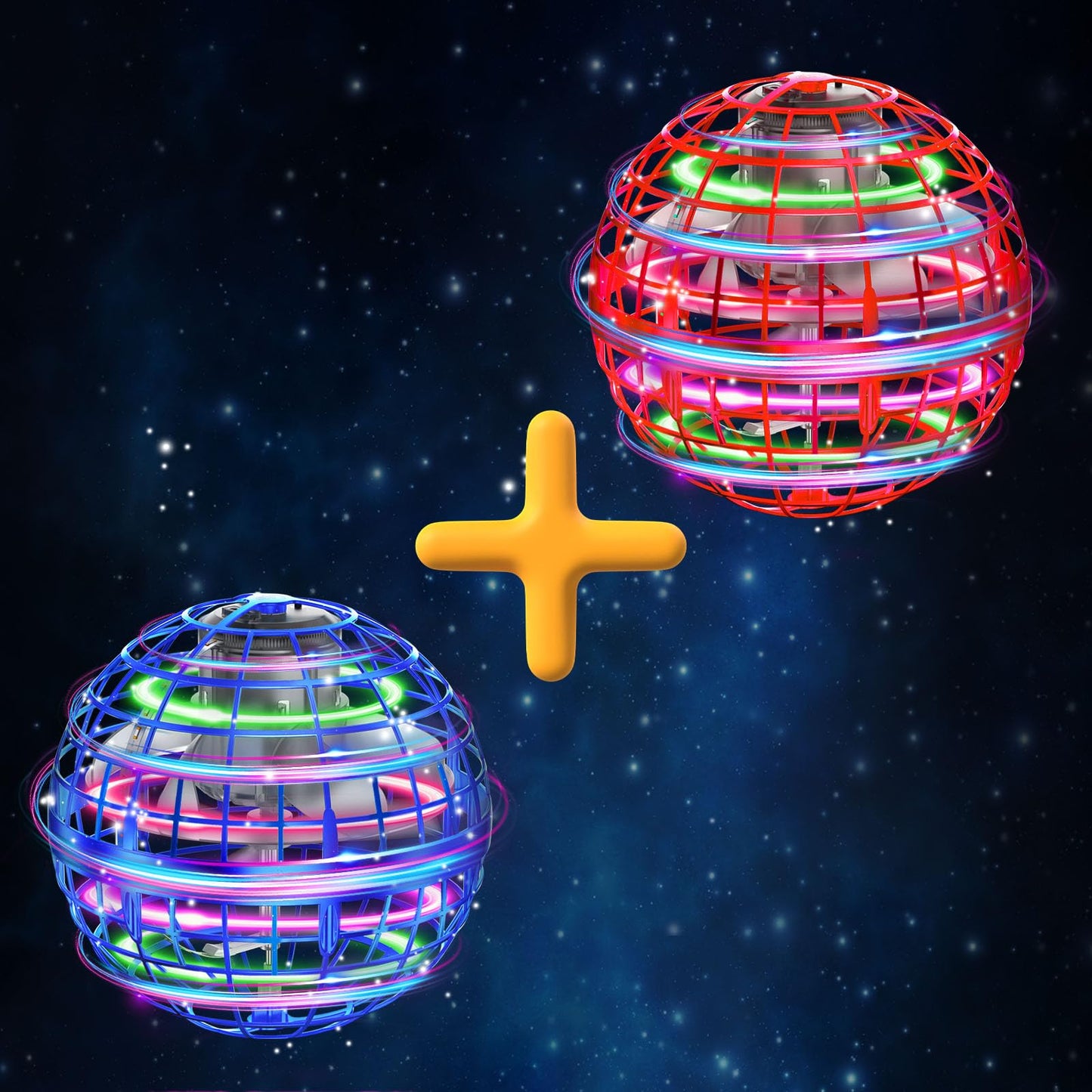 XINHOME 2 Pcs Flying Orb Ball Toys(Blue+Red) Soaring Hover Boomerang Spinner Hand Controlled Mini Drone for Kids Adults Outdoor Indoor