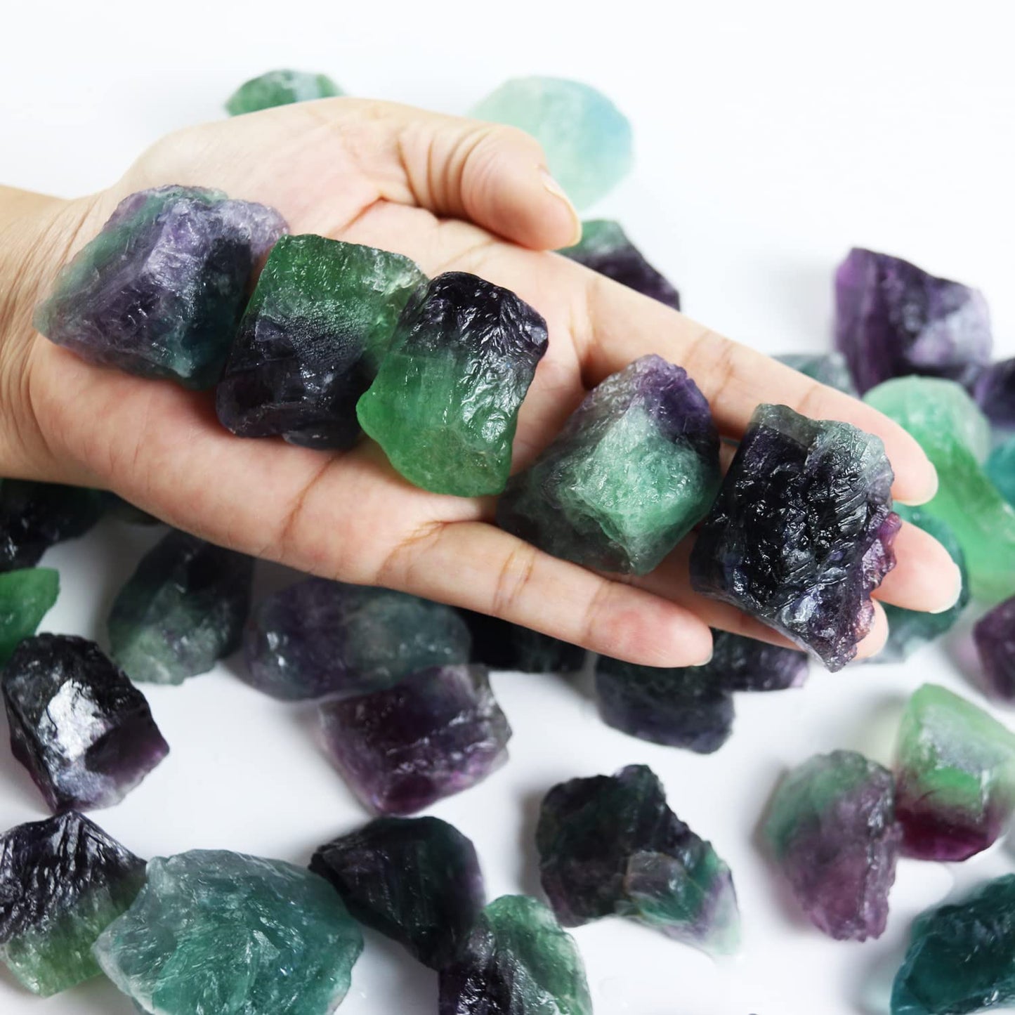 Nvzi Rainbow Flourite Crystals, Crystals and Healing Stones, Rocks for Tumbling, Raw Crystals Bulk, Amathesis Crystal, Calcite Crystal for Decoration, Wicca, Reiki, Chakra and Energy(1LB)