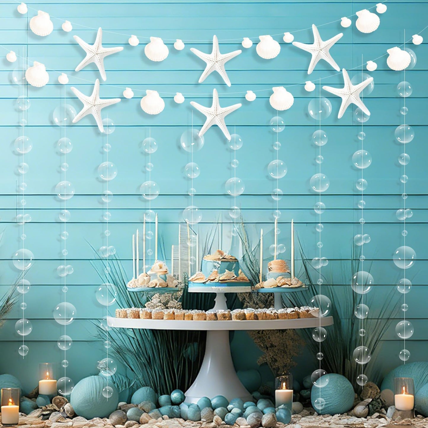 Under The Sea Party Decorations Bubble Seashell starfish Garlands Mermaid Banner Beach Ocean Cutouts Hanging Garland Streamers for Kid Birthday Bachelorette Baby Shower Coastal Nautical Party Supplies