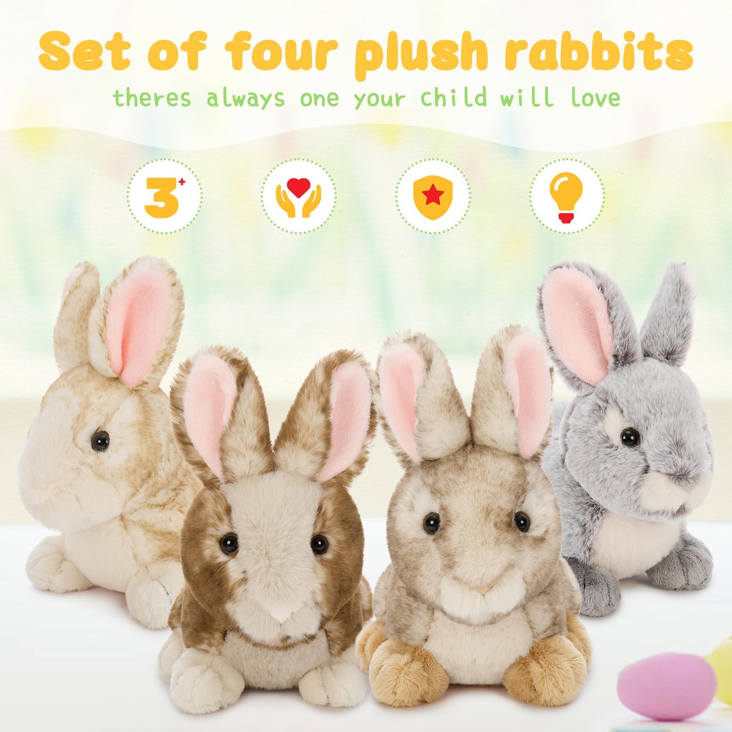 Tezituor 4 Pcs Realistic Rabbit Stuffed Animals Set, 9 Inch Big Stuffed Baby Bunny Plush Bulk for Party Easter Decoration, Cute Fluffy Easter Bunny Rabbit Plush for Boys Girls