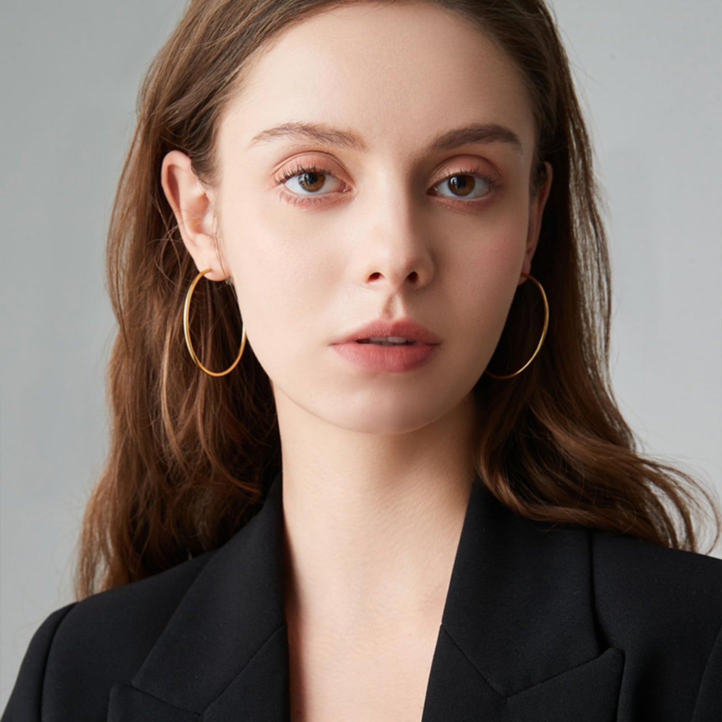 PICKBEAU Gold Dangle Hoop Earrings for Women, 14K Gold Plated Stainless Steel Earrings Drop Hypoallergenic Hoops Earrings(40mm)