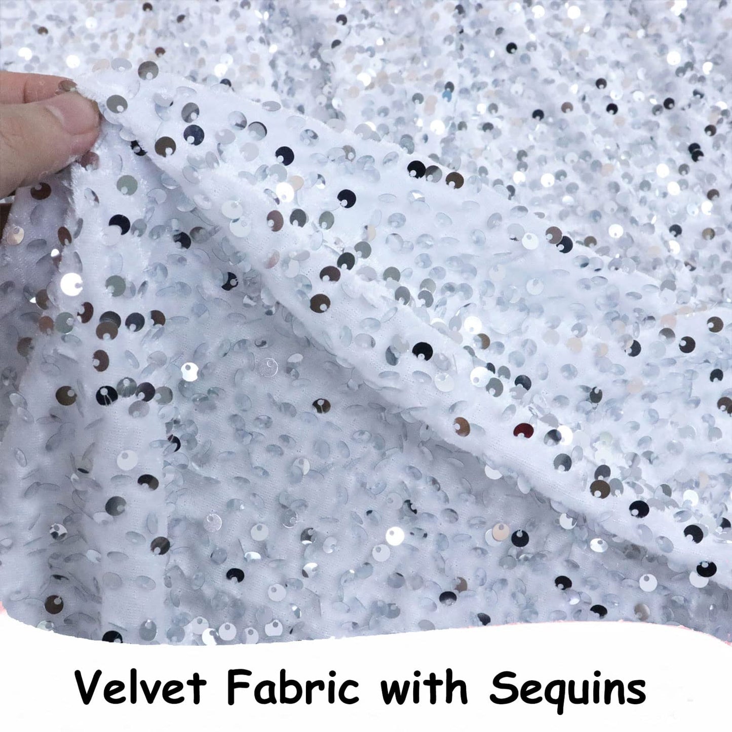 White Fabric Silver Sequin Material Fabric by The Yard 1 Yard Embroidery Sewing Fabric for Crafting Sparkly Metallic Mesh Sequins Fabric Knit Reversible Dress Quilting Fabric for Bridal Clothes Gowns
