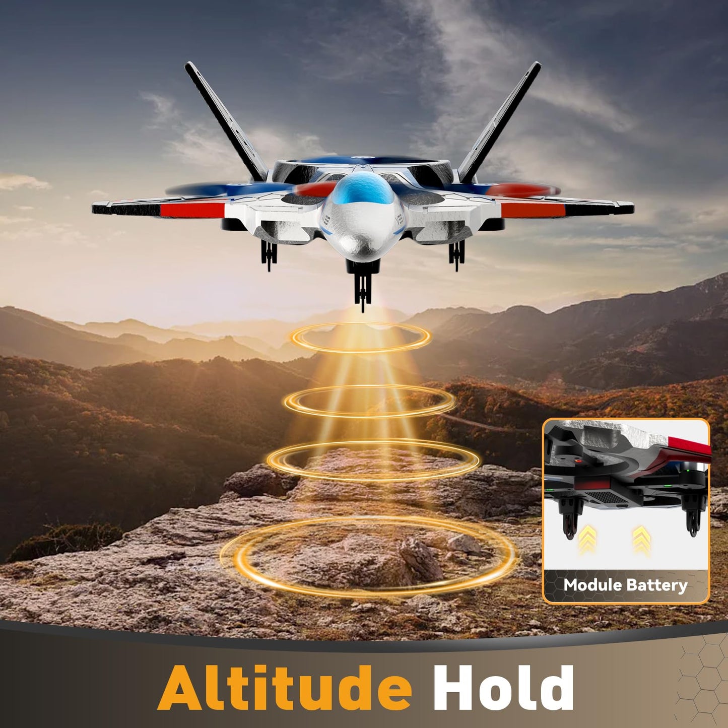 4DRC V39 RC Plane with Camera for Adults Kids, RC Airplane Fighter Jet 2.4GHz RTF Glider Aircraft Plane Toys,Waypoint Functions,Altitude Hold, Gesture Selfie,3D Flips,2 Batteries,Red