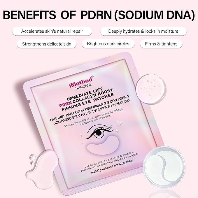iMethod PDRN Collagen Boost Eye Mask - Under Eye Patches, Instant Lift Under Eye Mask for Reduce Fine Lines & Wrinkles, Firming Eye Patches for Puffy Eyes, Eye Bags, Dark Circles, 8 Pairs