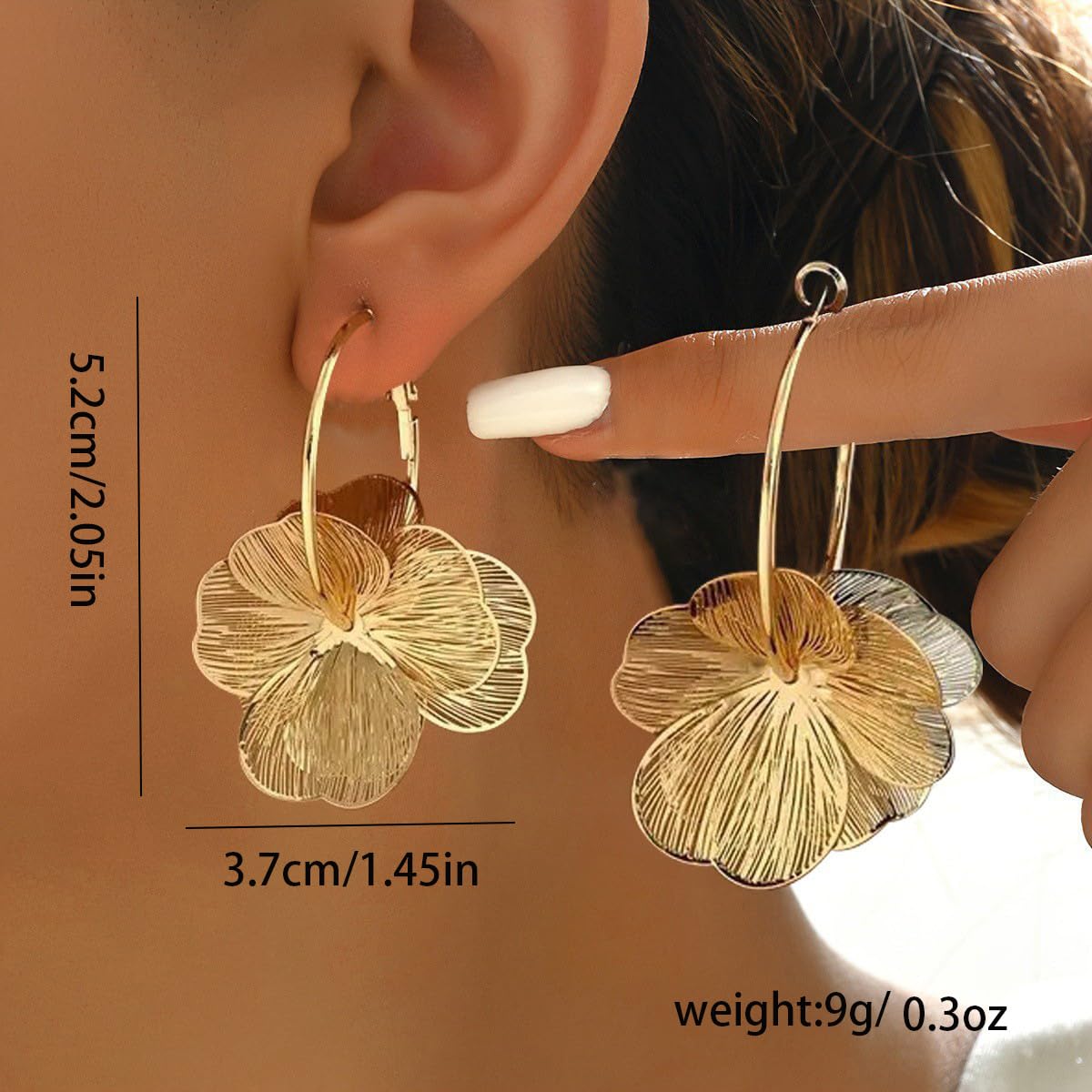 Dangle Flower Earrings for Women Statement Trendy Hoop Earring Floral Drop Earrings Jewelry (Gold)