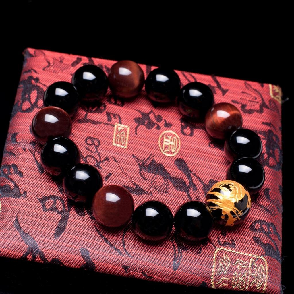 16mm Yellow Tiger Eye Stone Dragon Pattern Bold Wrist Bracelets, Natural Lava Rock Black Beads Elegant Design Bracelets for Men, Charming Crystal Black Men's Bracelet Beads Set for Layered Looks