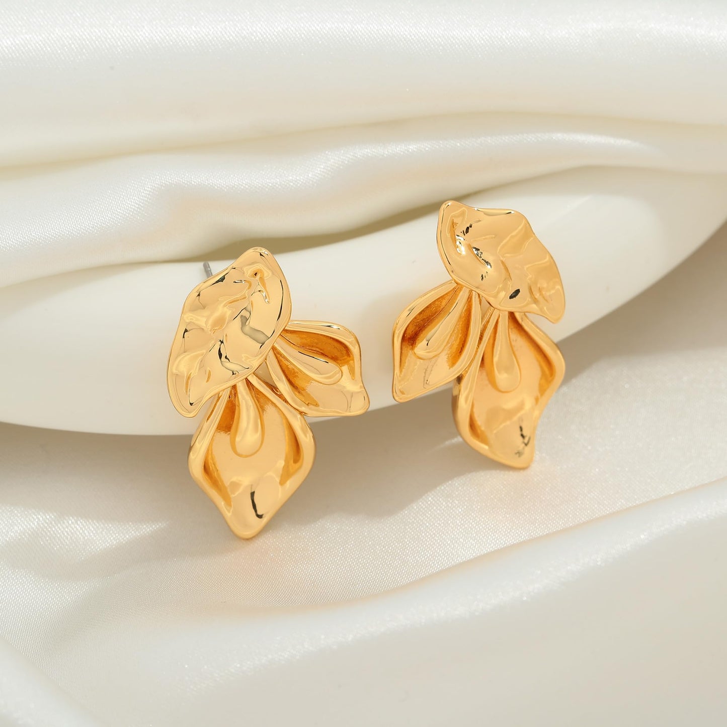 ENSKEFEN Chunky Gold Flower Statement Earrings for Women Trendy Vintage Summer Boho Bold Irregular Floral Earrings