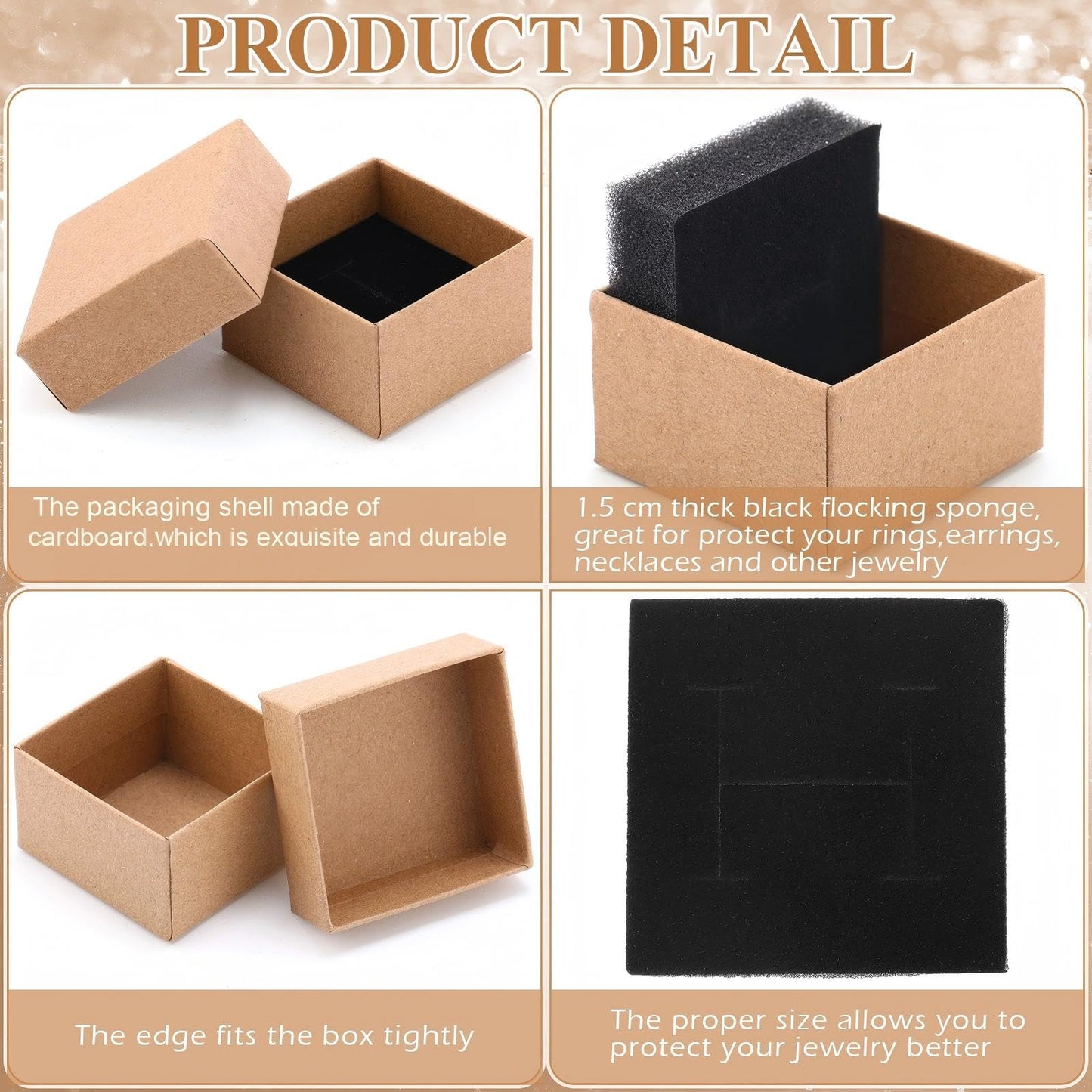 Yinkin 72 Pcs Jewelry Ring Gift Boxes Bulk 2 x 2 x 1.2 Inch Ring Necklace Earring Boxes for Weddings Christmas(Brown)