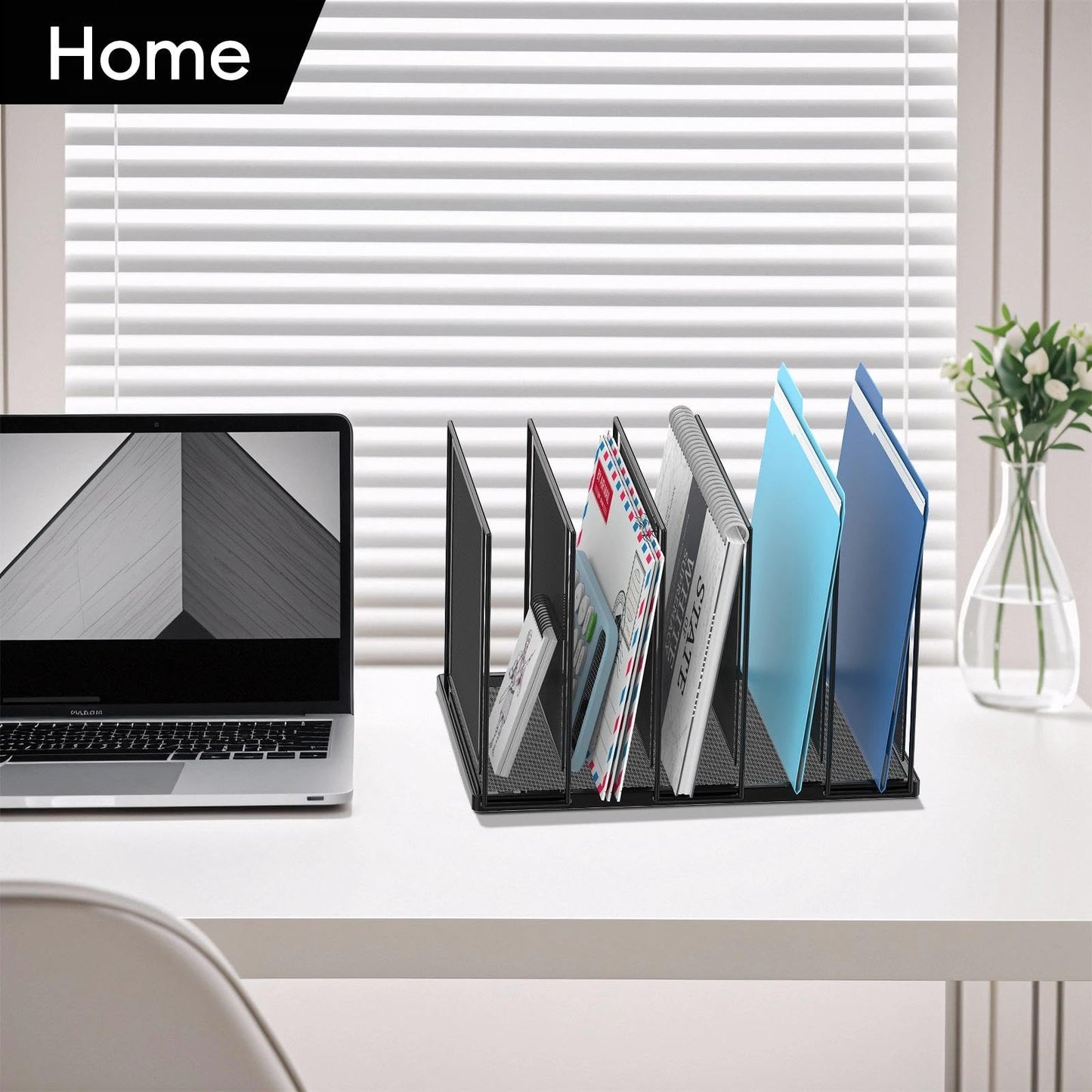 JMHUD File Organizer for Desk, 5-Section Vertical File Sorter, Paper Holder Organizer Standing Metal File Folder for Office Home Classroom, Black