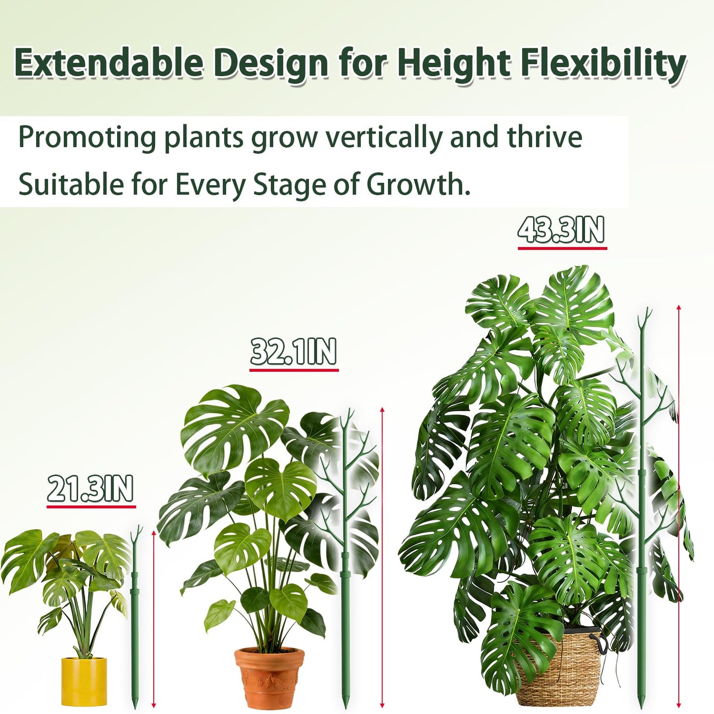 Telescoping Monstera Plant Support Stakes,17.3IN to 43.3IN Detachable Branch Plant Sticks Support Tall for Indoor Outdoor Climbing Plants,Adjustable Length Plant Accessories for Potted Plant-2 Pack