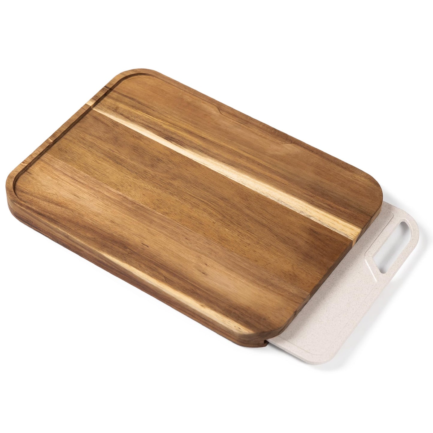 KitchenEdge Premium Acacia Cutting Board with Nesting Rice Fiber Chopping Board for Cooking Prep, 2 Piece Kitchen Set, Non-Slip Feet with Juice Groove, Heavy Duty, Pre Oiled, 17” x 12.5”