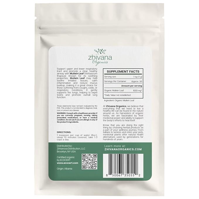 Organic Mullein Tea Loose Leaf (2oz.) – Mullein Leaf Tea Loose - Mullien Herb – Mullen Leaves - Mullin - Natural Alternative for Lungs & Respiratory Health