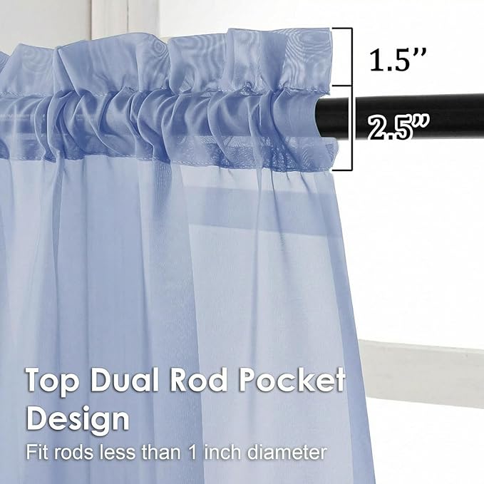 OVZME Sheer Curtains 84 Inches Long 2 Panels Set, Light Filtering Transparent Lightweight Soft Window Treatment Panels for Study Room Living Room Guest Room, Each 42W x 84L Inches, Demin Blue