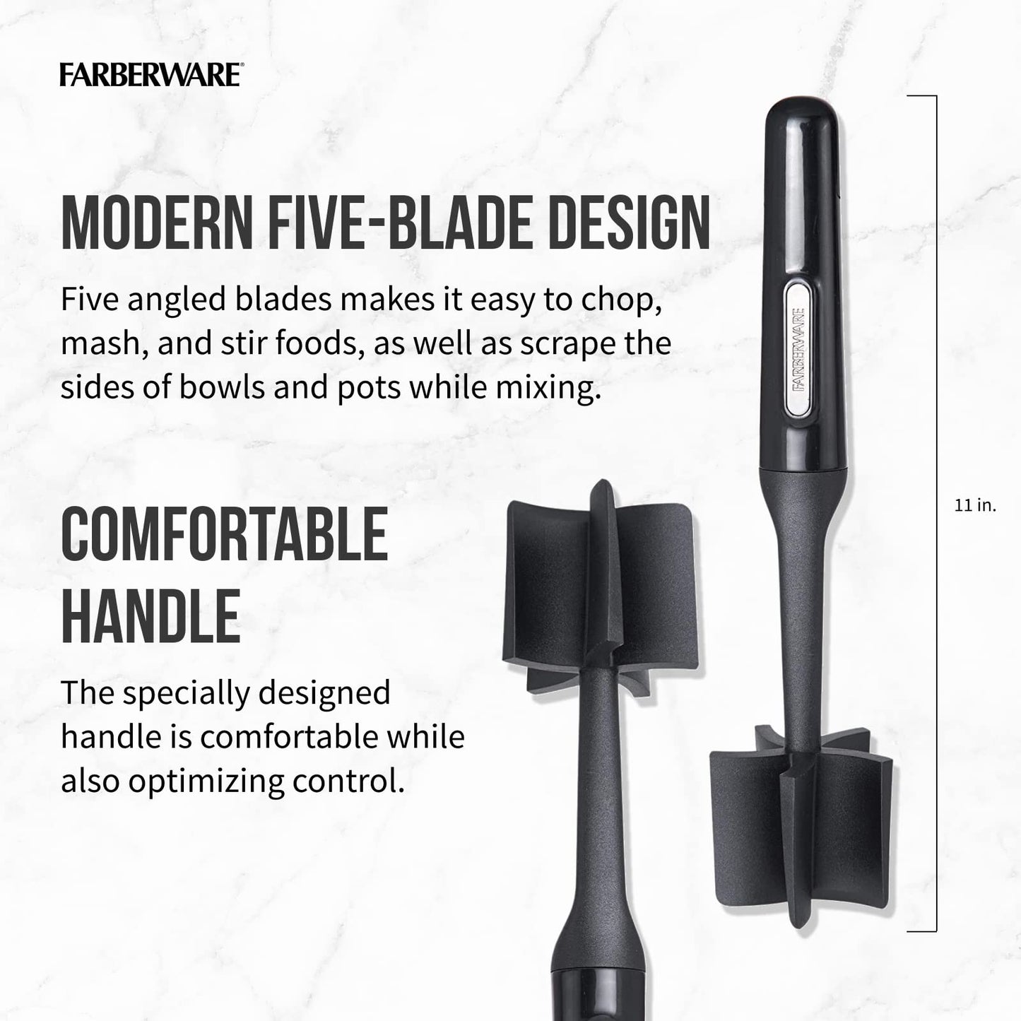 Farberware Meat Chopper and Potato Masher, Nylon Ground Beef Chopper Tool with 5 Blades, Heat-Resistant Meat Masher for Nonstick Pans, Dishwasher Safe, 10 Inches