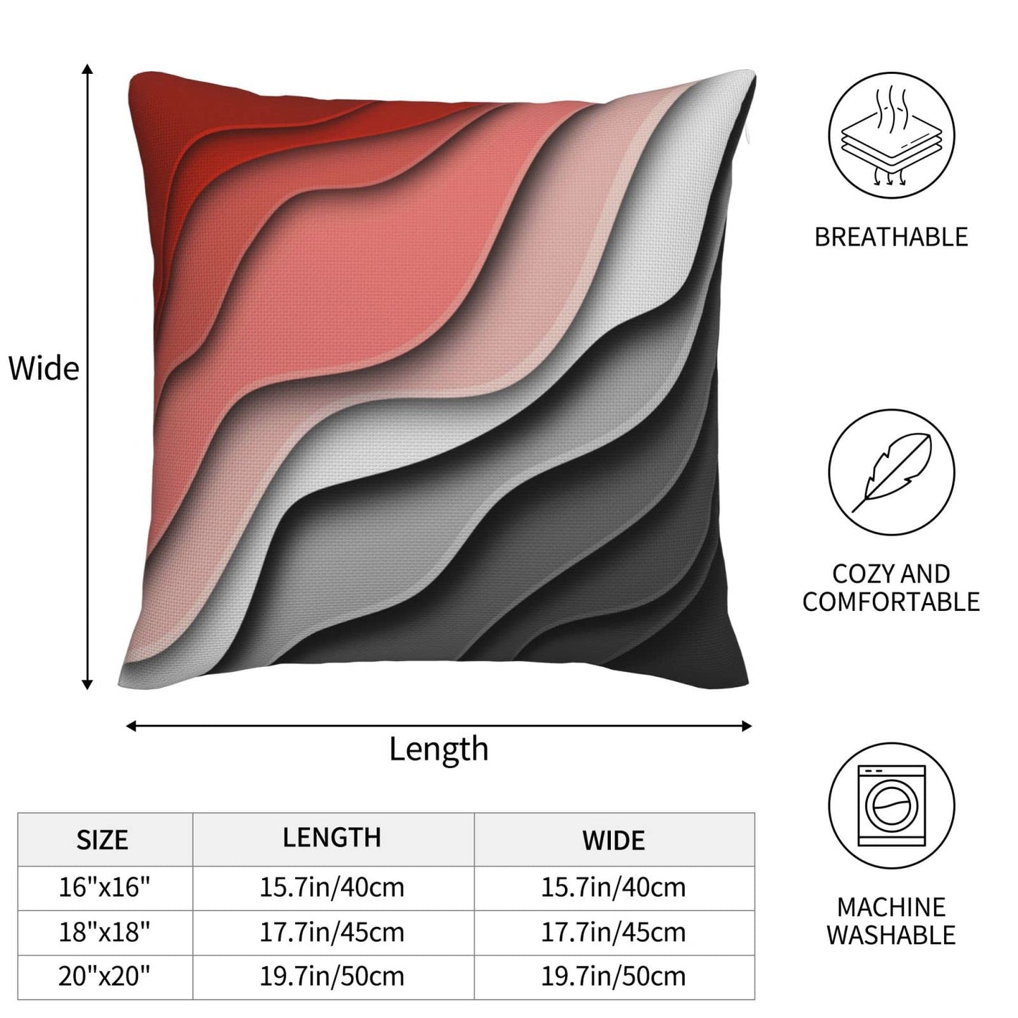 Red Black and Grey Boho Throw Pillow Covers 18x18 Set of 2 Summer Outdoor Abstract Stripe Pillows Cover Mid Century Modern Decorative Pillow Case Farmhouse Cushion Cover for Home Couch Bed Sofa Decor