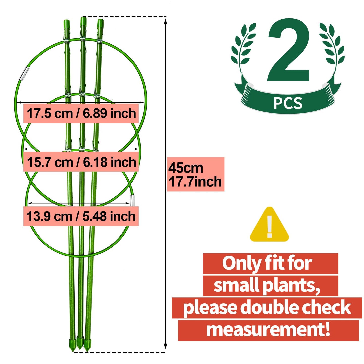 LEOBRO Tomato Cage, 2 PCS Small Plant Support Cage Rust Resistant Garden Ring Stake Plant Support for Tomato, Trellis, Climbing Plant, Flower, Plant Cages for Small Plants,17.7" H