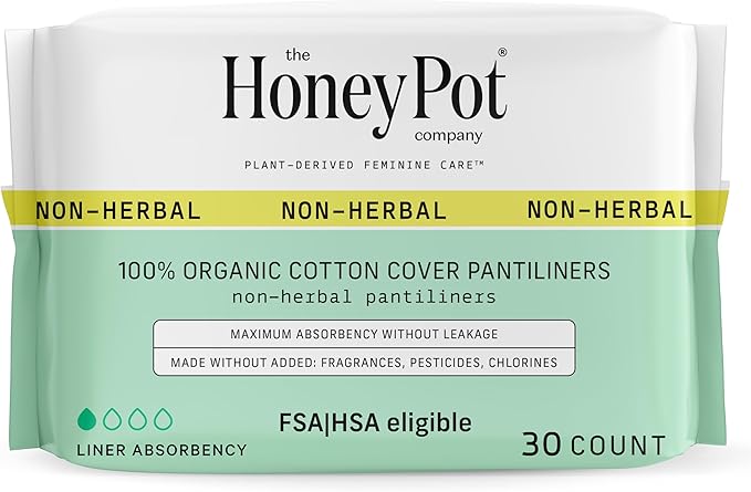 The Honey Pot Company - Non-Herbal Everyday Panty Liners for Women - Organic Cotton Cover & Ultra-Absorbent Pulp Core - Sanitary Pads - Feminine Care - FSA & HSA Eligible - 30 ct