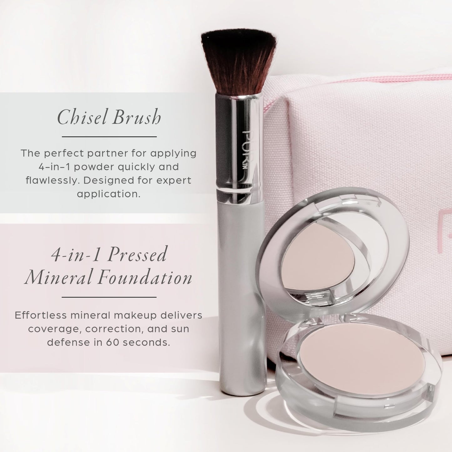 PÜR MINERALS Multitasking Essentials Kit, Medium Dark - Makeup Gift Set Includes 4-in-1 Correcting Primer, Fully Charged Mascara, 4-in-1 Pressed Mineral Powder & 1 Chisel Brush