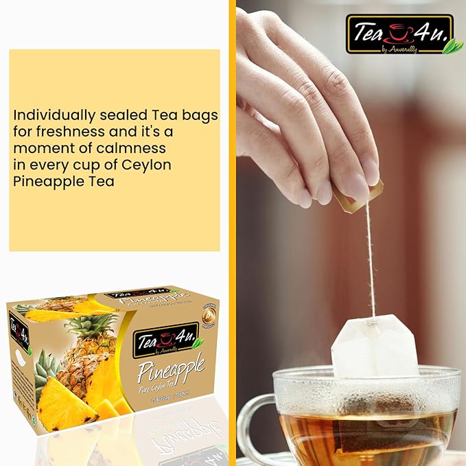 Tea4U Flavored Black Ceylon TeaBags (Pineapple) - Ideal Quality from Sri Lanka's Finest Leaves and Expertly Blended - 25 Count