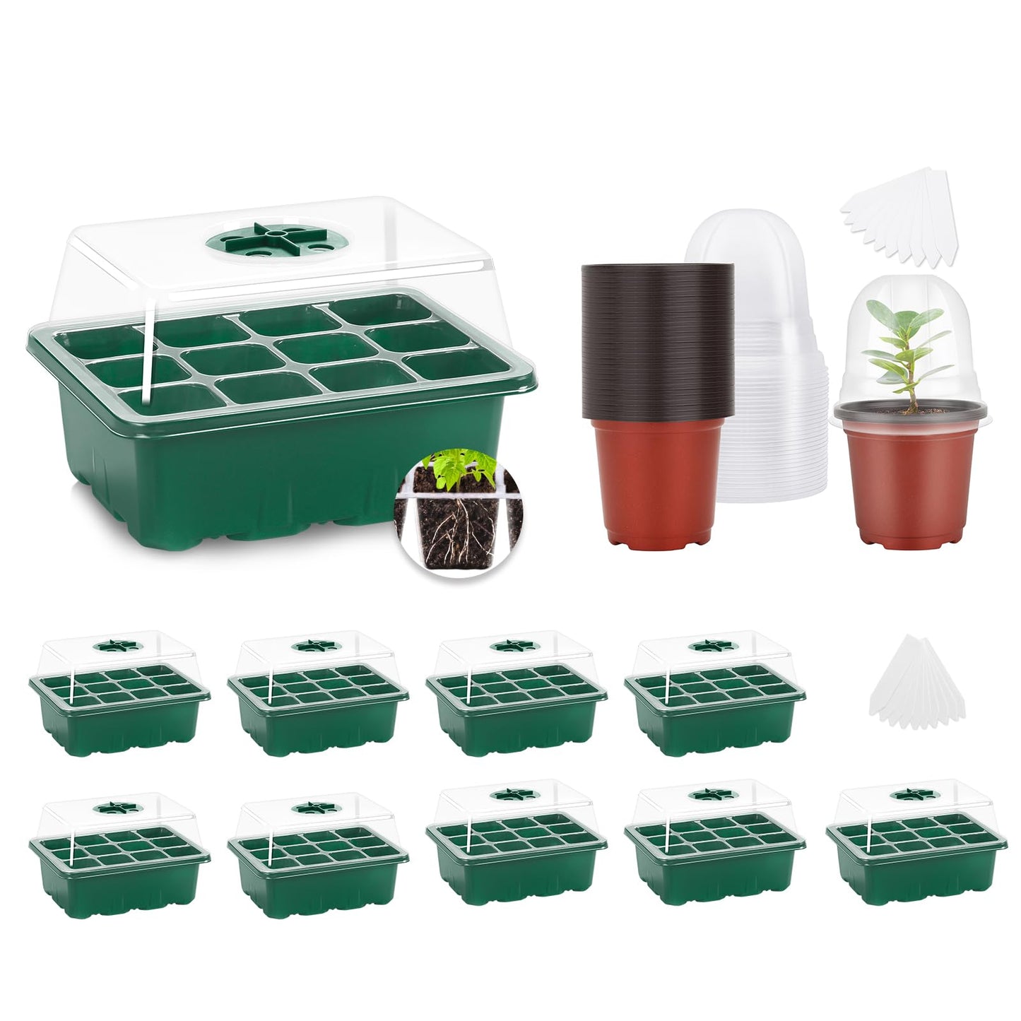 MIXC 10 Packs Seed Starter Tray +30 Packs Plant Nursery Pots
