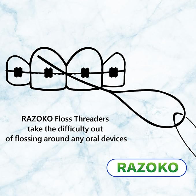 RAZOKO Floss Threaders | Dental Floss Threaders for Braces, Bridges, and Implants |420PCS (Pack of 6)