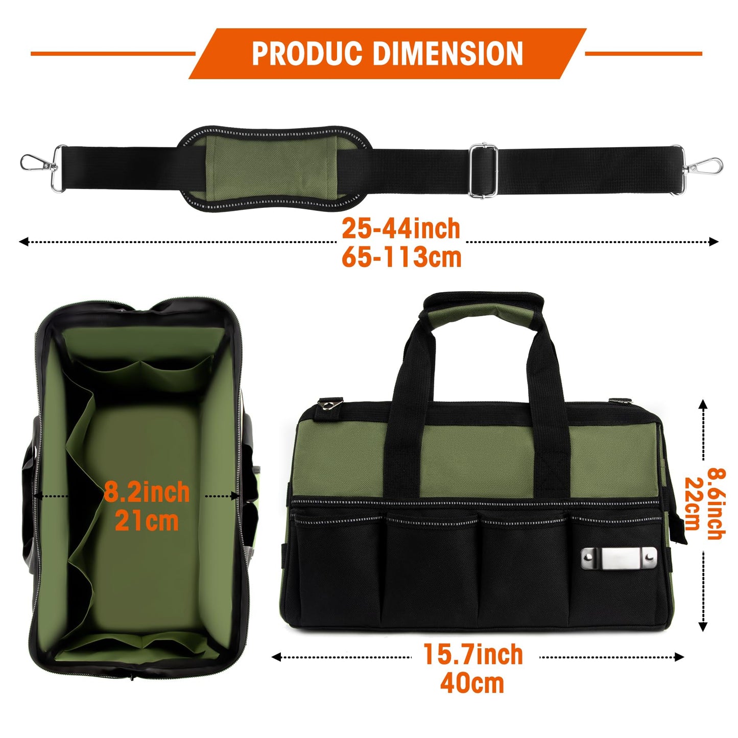 LLNDEI Heavy Duty Tool Bag, 15.7 Inch Portable Tool Organizer With 16-Pocket, Adjustable Strap & MOLLE System,Ideal Gift For Men & Fathers