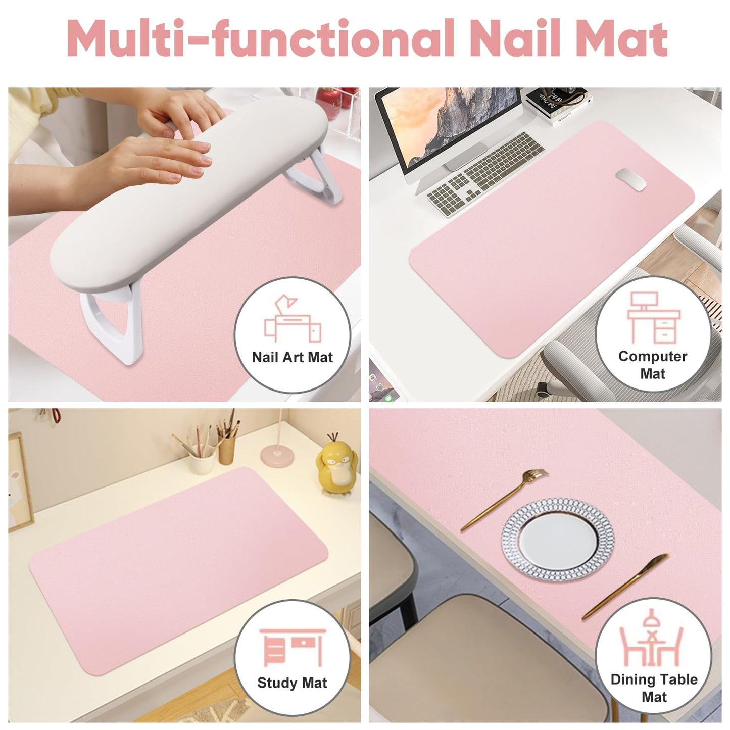 Subay Nail Art Table Mat Nail Arm Rest(Nail Hand Rest *1 & Nail Mat *1), Foldable PU Leather Nail Hand Rest for Acrylic Nails Cushion Hand Holder