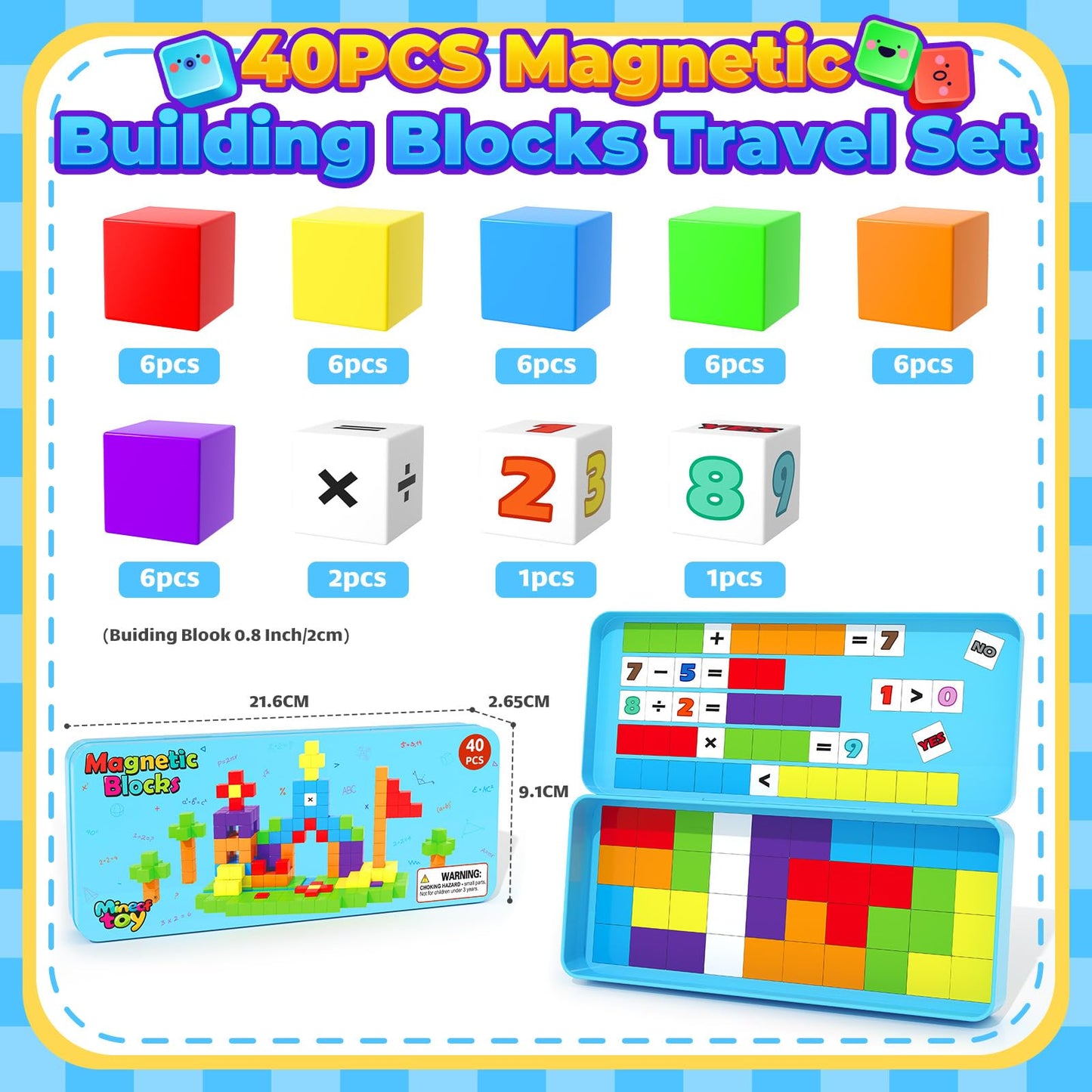 Minecftoy Magnetic Blocks Mini Travel Essentials Toddler Toys with Case Set, Kids Magnet Building Blocks Sensory Montessori Autism Toys for 3+ Boys & Girls Birthday Gifts