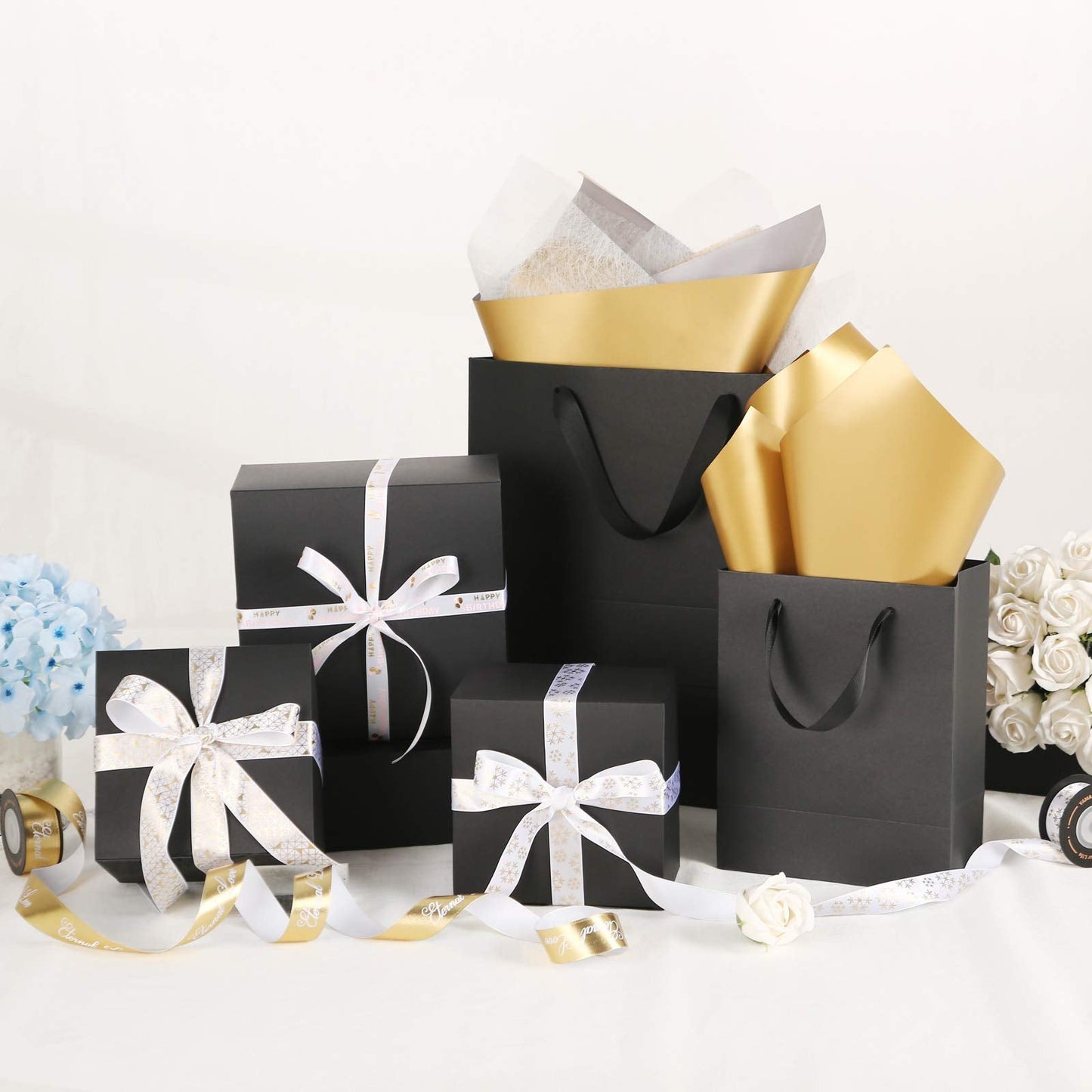 JINMING 10 Gift Boxes 9.5x6.5x3 Inches, Matte Black Gift Boxes Bulks for Mother's Day, Father's Day, Party, Birthday, Groomsmen Proposal Boxes for Light Gifts
