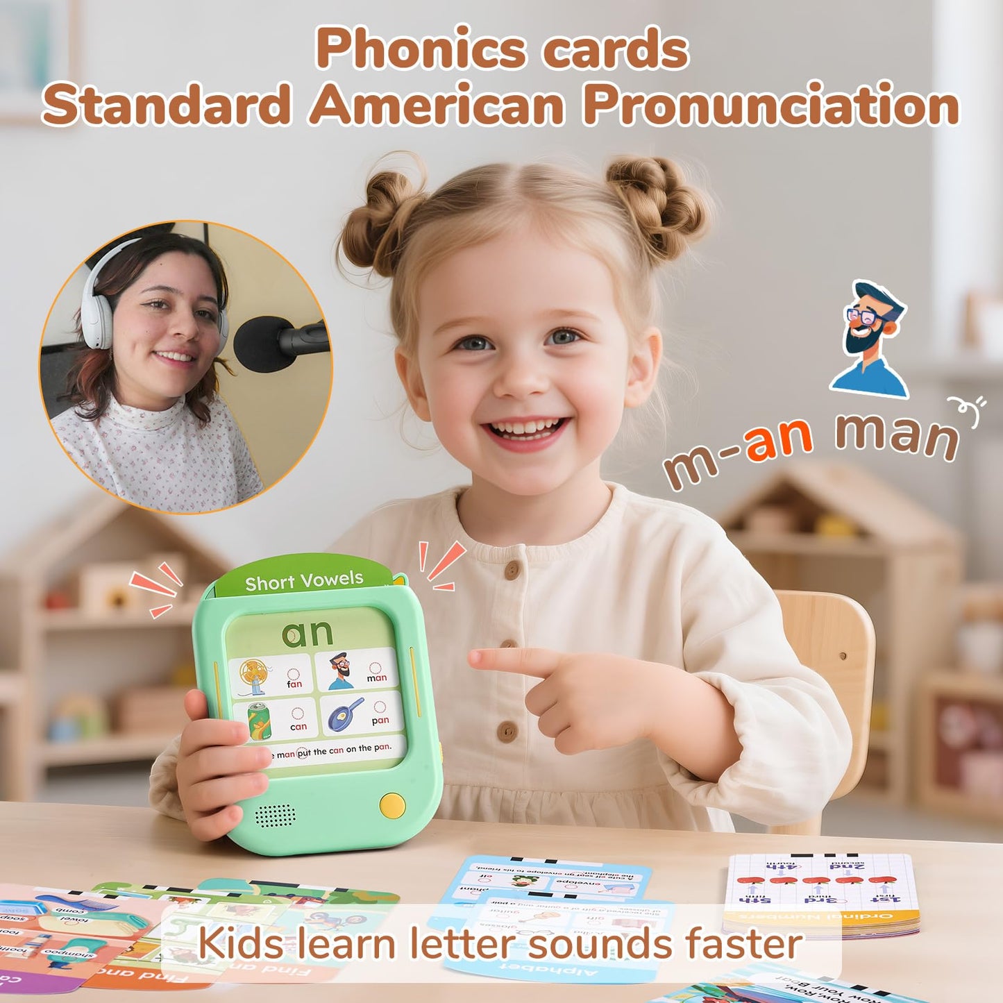 JoyCat Kids Learning Tablet, Phonics Talking Flash Cards, Learn to Read with 156 Pages, 40+ Themes, 600+ Words, 100+ Interactive Games, Screen-Free Toddler Learning Toys Gifts for 2-6 Year Old