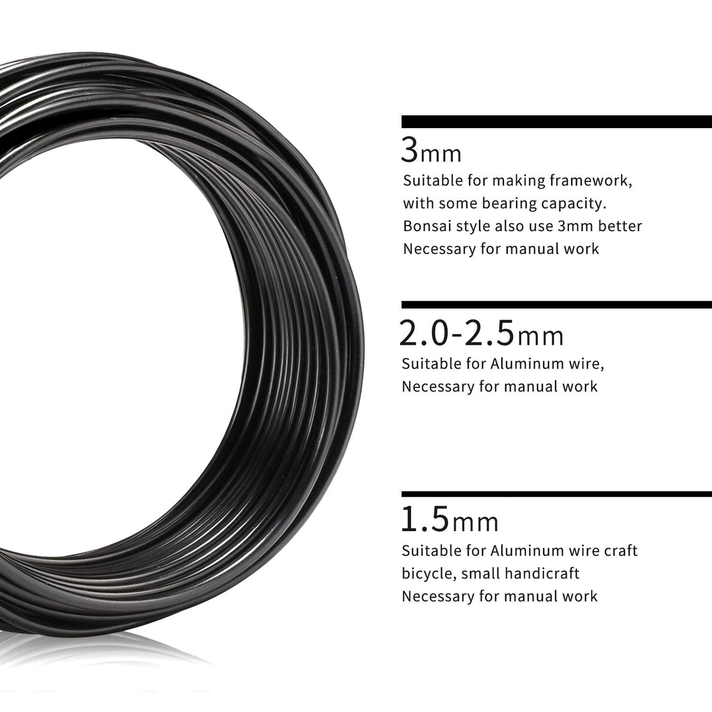 KSVZS Aluminum Wire Black 9 Gauge 3.0 mm 32.8 Ft(10 M) Anodized Bendable Metal Craft Wire for DIY Floral
