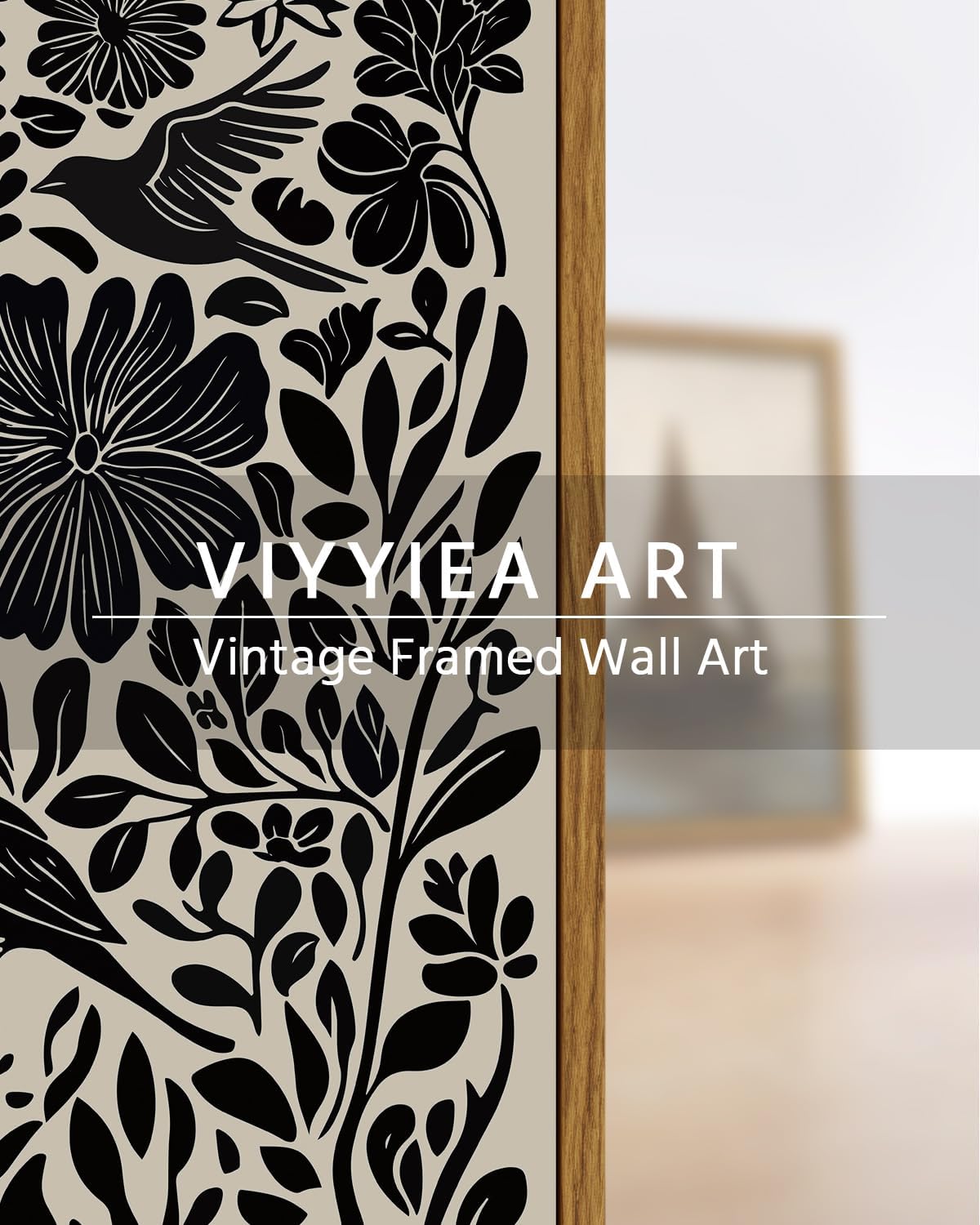 VIYYIEA Framed Canvas Wall Art, Black and White Large Wall Art for Living Room, Print Paintings, Boho Home Office Decor, Bedroom Wall Decor -【Flowers & Birds】-(24"x36")