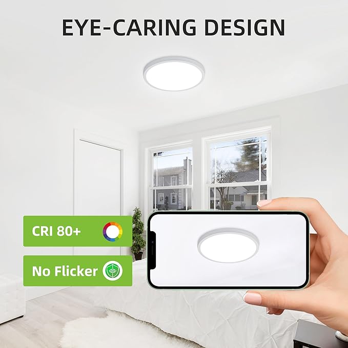 hykolity 12 Inch Selectable CCT LED Round Flat Panel Light, 24W 3000K/4000K/5000K, Edge-Lit Flush Mount Ceiling Light Fixture for Kitchen, Bedroom, Laundry and Closet Room, White