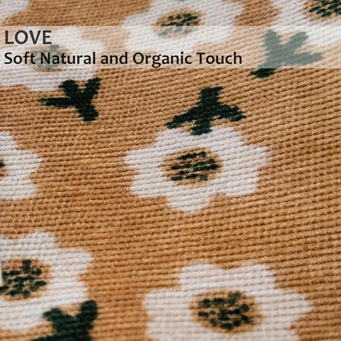 HAPPYHEIDI Women Floral Corduroy Canvas Travel Makeup Bag Cosmetic Pouch Purse Organizer, Khaki