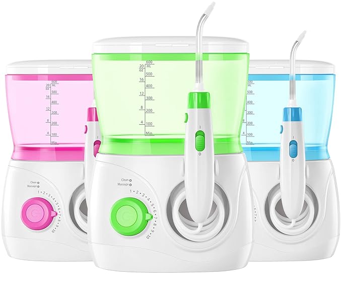 ToiletTree Products Children's Countertop Water Flosser - Dental Oral Irrigator for Kids - BPA-Free Dental Water Flosser with 600mL Capacity and Adjustable Water Pressure - Blue