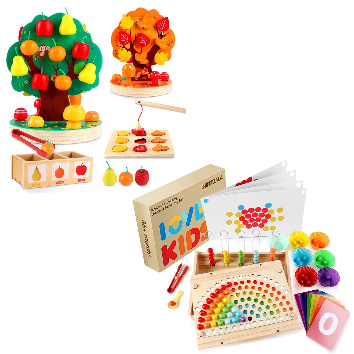 INIFEIDALA Montessori Apple Picking Magnetic Tree Toy-Wooden Peg Board Bead Game