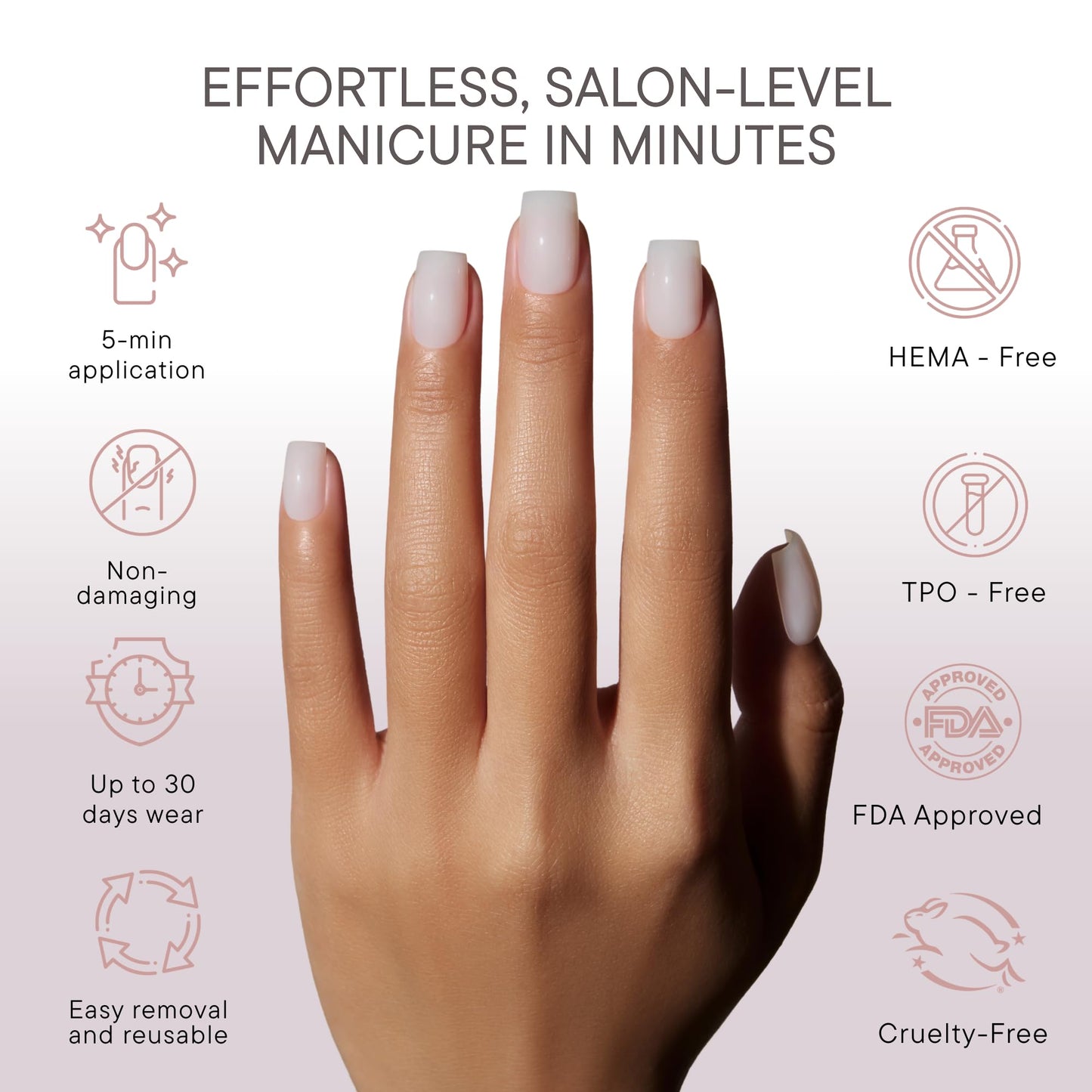 Celebritips Press On Nails - Salon U-ltimate™ | Sheer Milk, Short Coffin Nails, Reusable | 16 sizes - 32 Nails Kit with Glue and Sticky Tabs