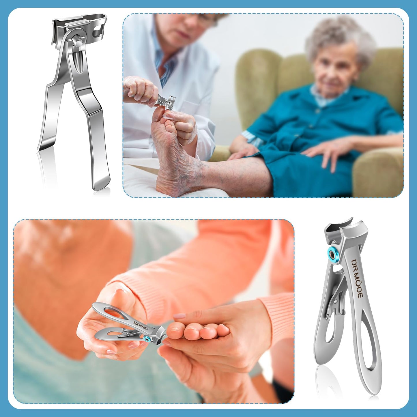 Nail Clippers for Men Thick Nails - DRMODE 16MM Wide Jaw Opening Extra Large Toenail Clippers & Easy Grip 360 Degree Rotary Fingernail Clippers for Seniors Nail Cutter with Nail File Cuticle Trimmer