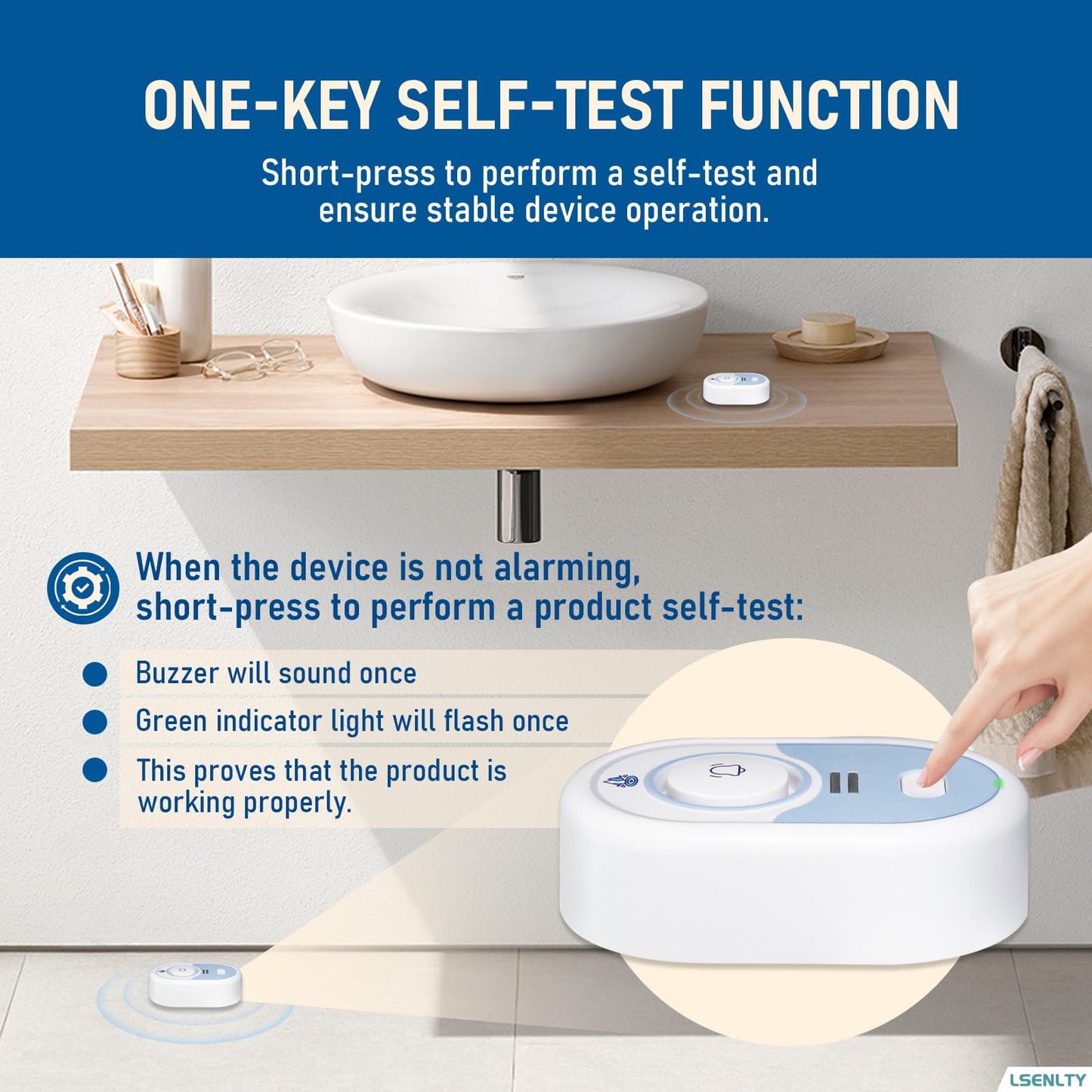 LSENTLY Water Leak Detector Supports 5 Years Standby Time, LED Indicator & 100dB Leak Alarm & Low Battery Reminder Water Alarm, IP66 Waterproof for Home, 3 Pack (Cannot Connect Wi-Fi)