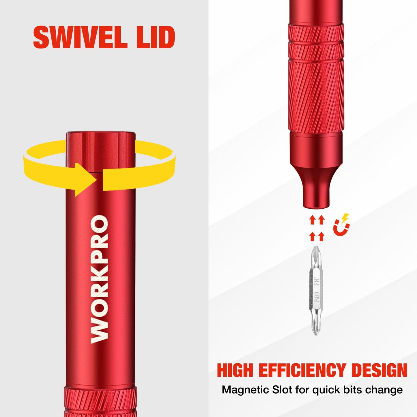WORKPRO 24 in 1 Multi Bit Mini Screwdriver Set Magnetic, Manual Pen Screwdrivers, Tough S2 Steel Small Screwdriver Bits for Eyeglass, Watch, Laptop, Phone, Jewelry and Electronic, Red