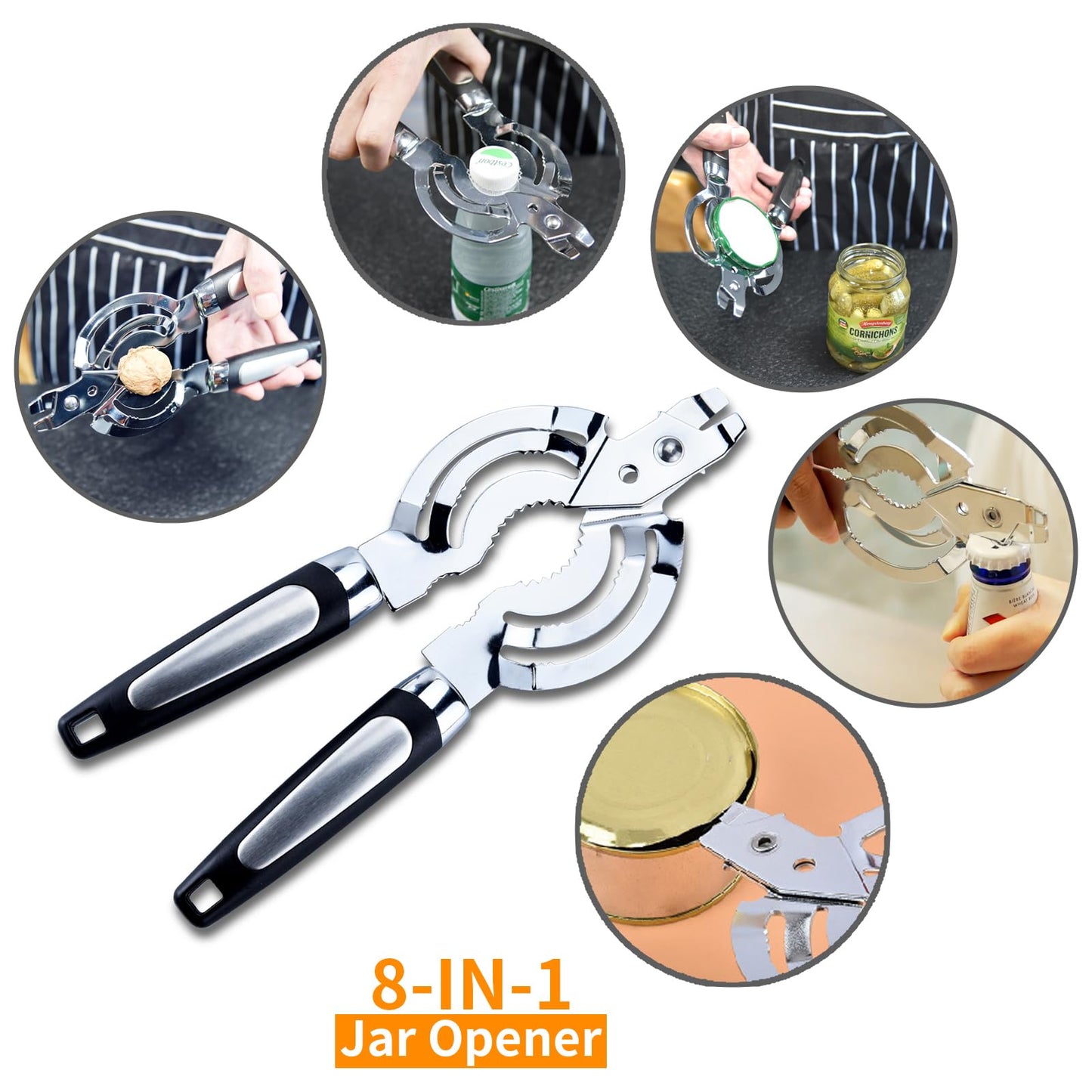 Topoem Jar Opener, Multi Jar Openers for Seniors, Stainless Steel Jar Lid Opener, Bottle Opener for Seniors with Arthritis, Weak Hands