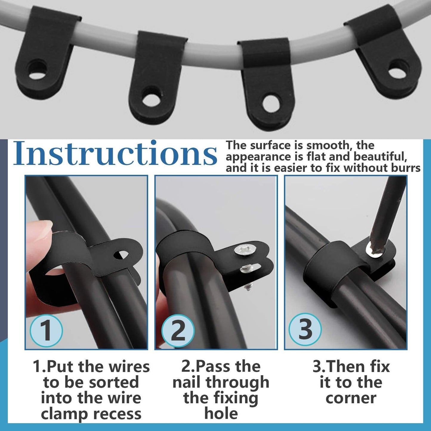 Glarks 120Pcs 1/2 Inch Black Nylon Screw Mounting R-Type Cable Clip Wire Clamp with 120Pcs Screws for Wire, Cable, Conduit and Cable Conduit Kit (Black)