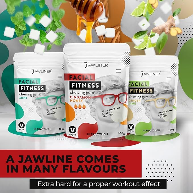 Jawliner® - Pioneers the Toughest Handmade 15x Harder Jawline Gum Includes 12 Weeks Coaching - Sugar-Free Cinnamon Honey Gum - Jawline Exerciser for Mewing & Shaping the Jaw (2 Months Pack)