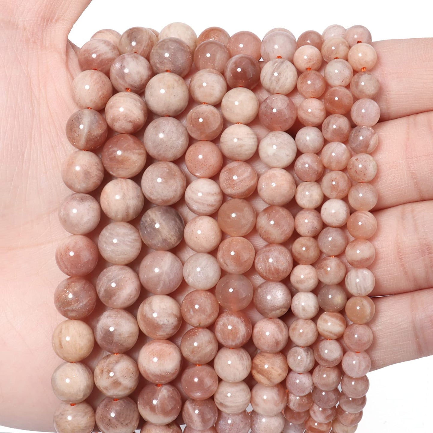 Siomia 45pcs 8mm Natural Sunstone Gemstone Energy Healing Crystal Round Loose Stones for Jewelry Making, DIY Bracelets Necklaces