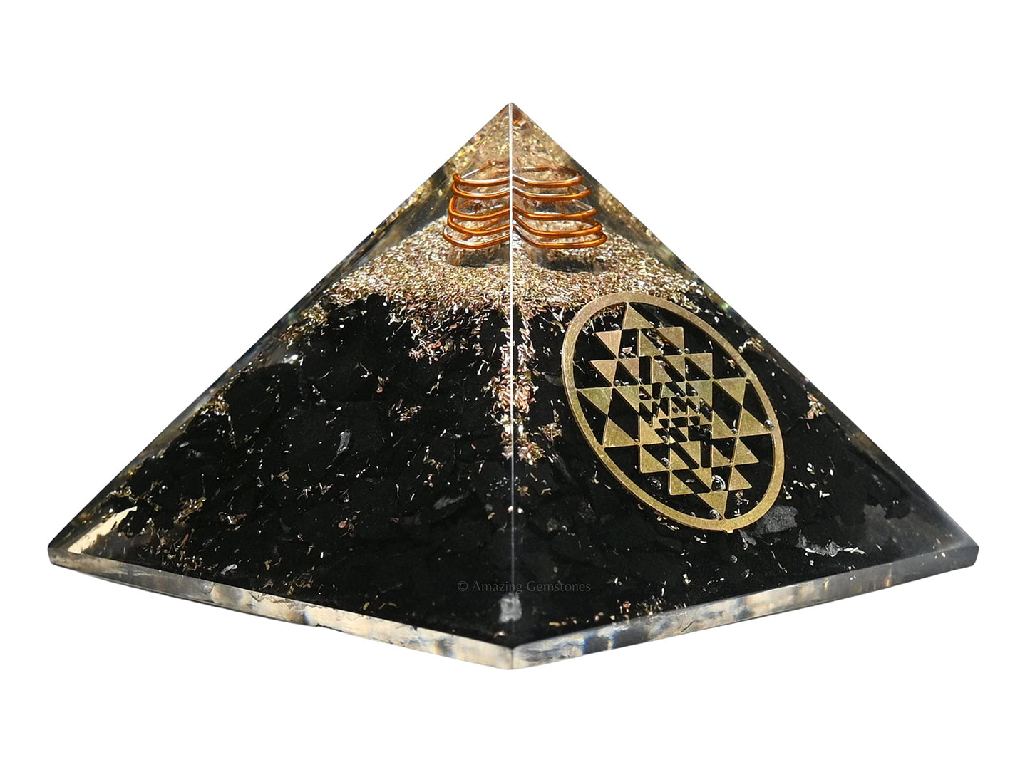 Amazing Gemstone Large Orgone Pyramid | Black Tourmaline Pyramid Crystal | Sri Yantra Orgonite Pyramid | Organ Pyramids Positive Energy Healing