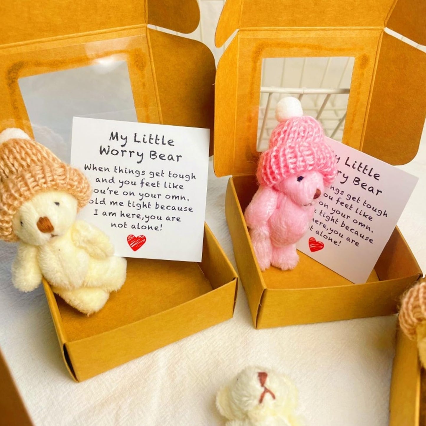 Handmade Mini Plush Teddy Bear in Box, Little Bear in A Box, My Little Worry Bears, Mini Pocket Bears Hug Plush with Emotional Uplifting Support Card, Soft Handmade Teddy Keepsake for Lovers(4pcs)
